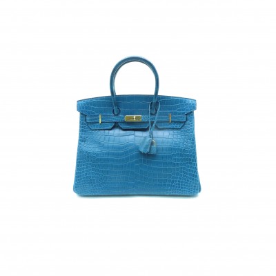 HERMÈS MASTER BIRKIN 25 CROCODILE LEATHER NILE BLUE GOLD BUCKLE H041354CK39 (25*20*13cm)